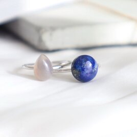 瑠璃色ラピスラズリ×グレーオニキス リング2点セット