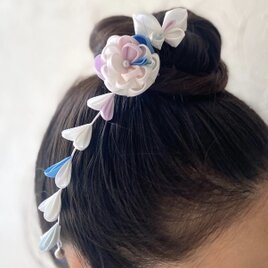 カラフルな花と蝶の髪飾り＊つまみ細工/正絹