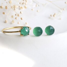【新春福袋2026】鮮やかグリーンオニキスの一粒ピアス＆リングセット｜天然石｜ --Fresh Green--