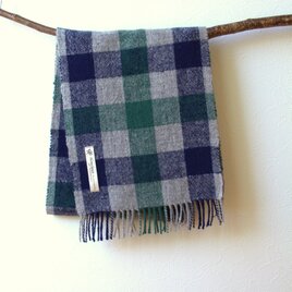 ホームスパンマフラー　グリーン・紺チェック