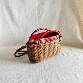 【受注製作】ラタン（籐）の手編みカゴポシェット/ちょっとそこまで　かごポシェット