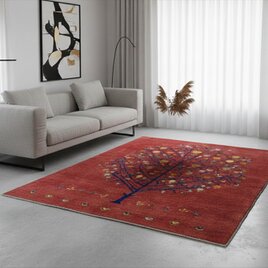 ペルシャ　ギャッベ　リビング　ラグ　197x152cm　ザクロの木　茜色　RJ11735