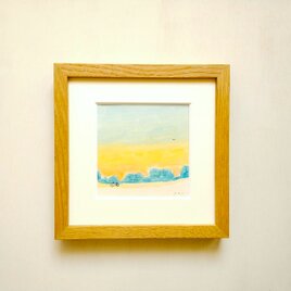 【一点物】原画「夕暮れ帰り道」※木製額縁入り（18㎝角）・水彩・イラスト・北欧インテリア・送料無料