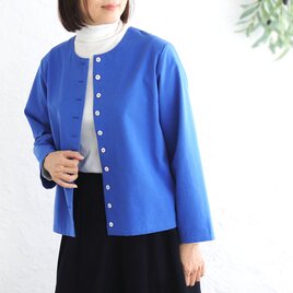 品よく羽織れる大人の一枚✦ 東炊きコットンツイル ノーカラージャケット（ロイヤルブルー）CO13✦セットアップ可のコピー