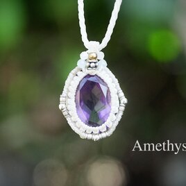 宝石★紫水晶★ファセットカット アメジスト マクラメネックレス 1875