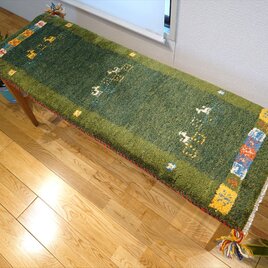 ペルシャ　ギャッベ ミニランナー　ラグ　115x40cm 緑色　生命の木　ヤギ　羊　パネル　RD4973