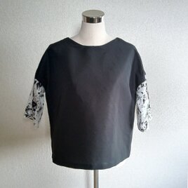 アートを纏う。墨流し風スリーブの大人Aラインプルオーバー　04　レディース　ゆったりMのコピー