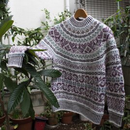 鳥模様のロピーセーター　弾染め・紫　25（送料無料）のコピー
