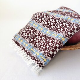 北欧手織り1点物：繊細で柔らかなコットンクロス(ブラウン×バイカラー)