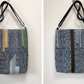裂き織り　謎柄ショルダーバッグ（牛革ライン）