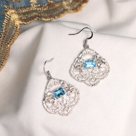 【一点もの】レース模様ピアス（Silver×ブルートパーズ）
