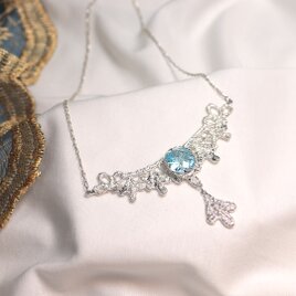 【一点もの】レース模様ネックレス（Silver×ブルートパーズ）