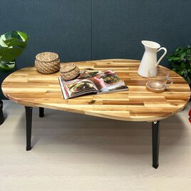 【送料無料】 ローテーブル だるま形 90cm 60cm アカシア 折りたたみ脚