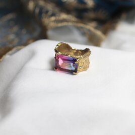 【定番商品】幅広リング（真鍮×ガラス　ピンク×ブルー）