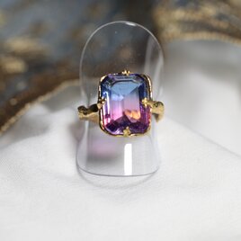 【一点もの】リング（真鍮×ガラス　ピンク×ブルー）