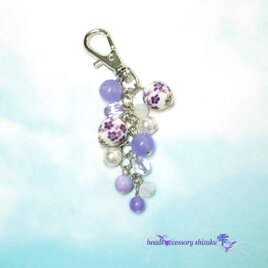 和風花柄キーホルダー＊ラベンダーカルセドニー