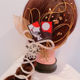 花札髪飾り☆成人式☆卒業式☆白無垢ヘア☆振袖ヘア☆袴ヘア☆組紐☆金箔☆かすみ草☆和装☆花札髪飾り☆のコピー