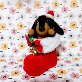 クリスマス羊毛フェルトダックスフントぬいぐるみ