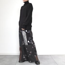 紬のワイドパンツ（黒パッチワーク・L）