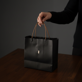紙袋モチーフの本革バッグ｜折りたたみ可能 牛革ショッピングバッグ ブラック