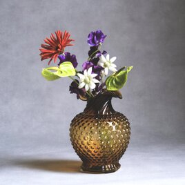 【Indiana Glass】ヴィンテージ / アメリカ製 / ガラス花瓶 / アンバー