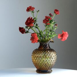 【Indiana Glass】ヴィンテージ / アメリカ製 / ガラス花瓶 / アンバー