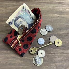 【草間弥生風？】 畳縁　テトラ型　ミニポーチ　小銭入れ　水玉　ドット　赤　黒