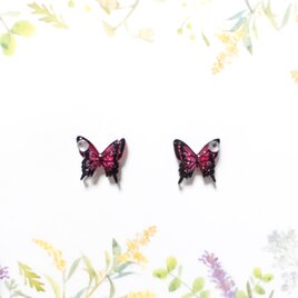 【新色】～小さなピアスシリーズ～アゲハ蝶（紅）ピアス/ノンホールピアス（樹脂イヤリング）