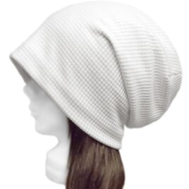 ルーズワッチキャップ◆ワッフル調コットンニット／オフホワイト　◇ゆったりサイズ・小顔効果・長いシーズン着用◇