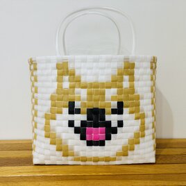 柴犬　赤柴　肉球★お散歩バック★プラかご★エコバッグ　プラバッグ　メルカドバッグ　ppバンド Ｌサイズ