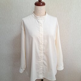 コーデュロイ　バンドカラーブラウス　スタンドカラー　ホワイトクリーム　コットン　綿　Lサイズ