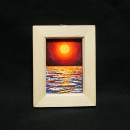 油絵  ミニ絵画【オレンジ色の満月】