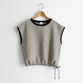 衿リブクルーネック クロップド丈 裾ドロスト フレンチ袖プルオーバー｜リネン100%_Natural