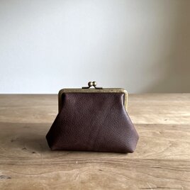 クラシカルがまぐちポーチ　イタリアンレザー　チョコ