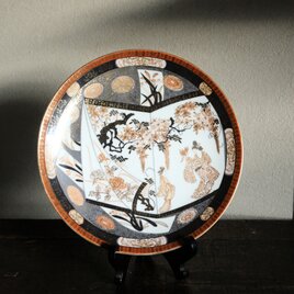 花と鳳凰と貴族◆佐治貿易　SAJI HANDMALEREI 輸出用　色絵金彩大皿　飾り皿　手描き　美術品　ビンテージ