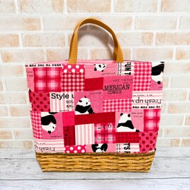 大きいレッスンバッグ(裏キルト)　【パンダ★赤】