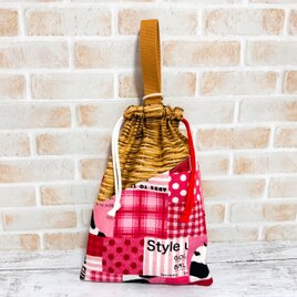 シューズケース(外ポケット付)　【パンダ★赤】