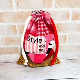 巾着袋　小　【パンダ★赤】