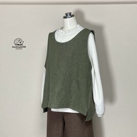 ★ワイドジレ【ドンゴロス・オリーブ】◆フリーサイズ（厚手6番手、リネン100％）