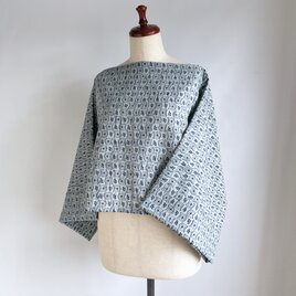 【1点もの】丁字のプルオーバー2way -ウール着物地 濃い青 & 浴衣地 紺色 格子柄（ヴィンテージ） 2WB560