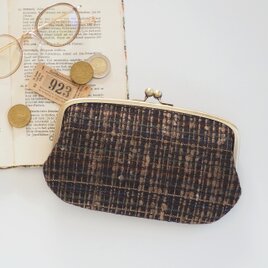 新作■手紡ぎ、手織りシルク・ウールの親子がま口長財布 / k■ ticket (gmi-k)