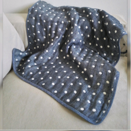 ネイビードット柄6重ガーゼブランケット55x72