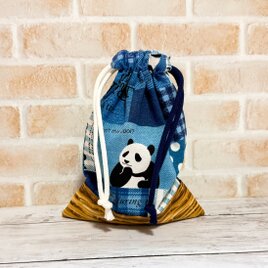 巾着袋　小　【パンダ★青】