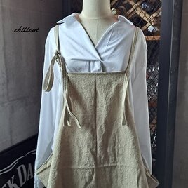 【背中がかわいい】エプロンドレス：ワッシャーリネン【0969】