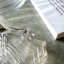 P735-ヴィンテージピアス U.S.A. 1980's Silver Tone Marquise Cut Rhinestone