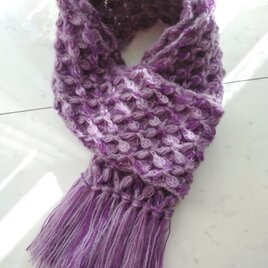 マフラー バタフライ 紫 パープル MIX ふわふわ モヘア フリンジ 柄 模様 手編み 編み物 編み