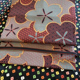 正絹　お花模様全通なごや帯アップサイクル品