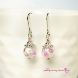 【蓄光】ホタル玉1粒ピアス＊ピンク×ホワイト