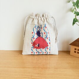 レトロ柄の巾着袋