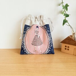 レトロ柄の巾着袋